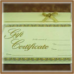 Gift Certificates sent by Email or the US Post Office