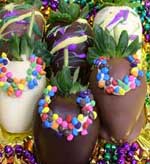 Mardi Gras chocolate covered strawberry- the hit of every party