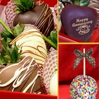 Anniversary large chocolate covered caramel apples and hand dipped Chocolate Covered Strawberries