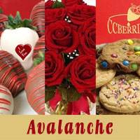 long stem roses, chocolate covered strawberries and cookies for valentines