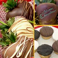 Delivered gift of fancy chocolate covered strawberries with your selection of combo item of  mini-cheesecakes
