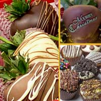 Merry Christmas Chcolate frosted cupcakes & Chocolate Covered Strawberries delivered nationwide
