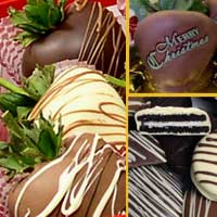 Delivered Merry Christmas gift of chocolate covered strawberries with  oeros