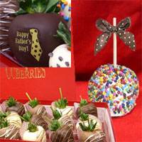Father's Day large chocolate covered caramel apples and hand dipped Chocolate Covered Strawberries