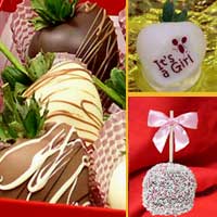 It's a Girl large chocolate covered caramel apples and hand dipped Chocolate Covered Strawberries