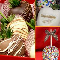 Graduation large chocolate covered caramel apples and hand dipped Chocolate Covered Strawberries