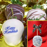 DeliveredHappy Hanukkah large chocolate covered caramel apples and hand dipped Chocolate Covered Strawberries