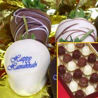 Happy Hanukkah Raspberries & Hand Dipped Chocolate Covered Strawberries  Delivered