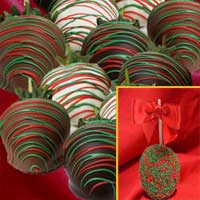 Red and Green Christmas large chocolate covered caramel apples and hand dipped Chocolate Covered Strawberries