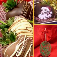 Santa large chocolate covered caramel apples and hand dipped Chocolate Covered Strawberries