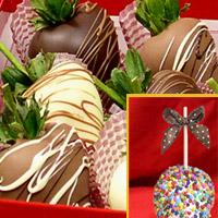 large chocolate covered caramel apples and hand dipped Chocolate Covered Strawberries