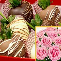 Chocolate Covered Strawberries and Radiant  Roses
