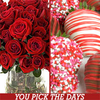 Valentine's Day Chocolate Covered Strawberries and roses