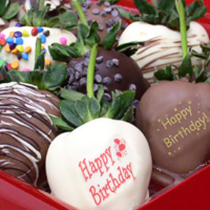 Happy Birthday Supreme Chocolate Dipped Strawberry made with true gourmet chocolate