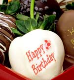 happy Birthday decorated and delivered chocolate covered strawberries