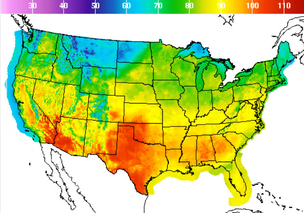 National weather map - high temps