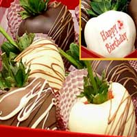 Custom Happy Birthday Chocolate Covered Strawberries in your selection of milk, white and dark chocolate