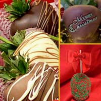 Merry Christmas large chocolate covered caramel apples and hand dipped Chocolate Covered Strawberries