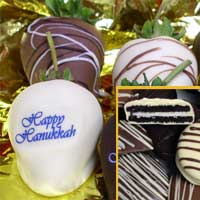 Delivered Hanukkah gift of chocolate covered strawberries with hand dipped Oreo cookies