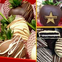 Congratulations hand dipped cookies & Hand Dipped Chocolate Strawberry Gift set