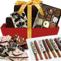 Deluxe Christmas bark, oreo and pretzels gift tower